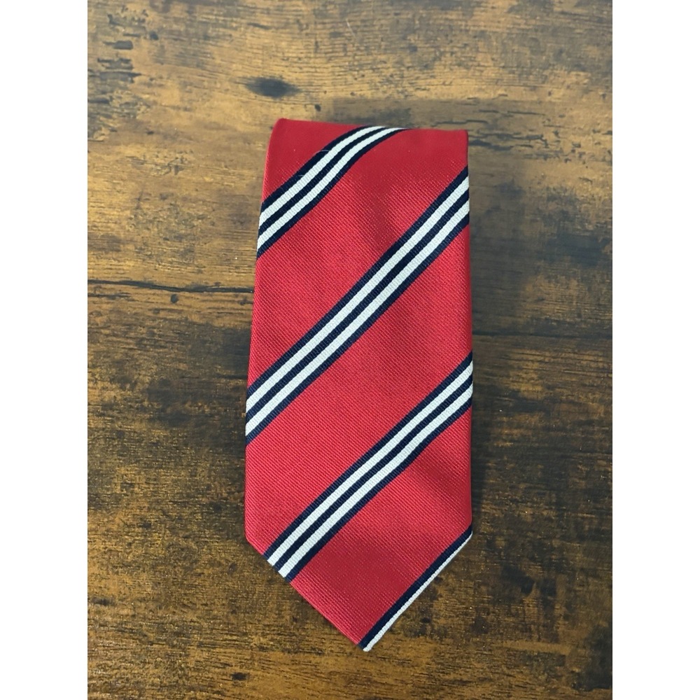 J.S. BLANK & CO Mens Tie Red and Blue Striped 100% Silk Long Length Necktie 64"